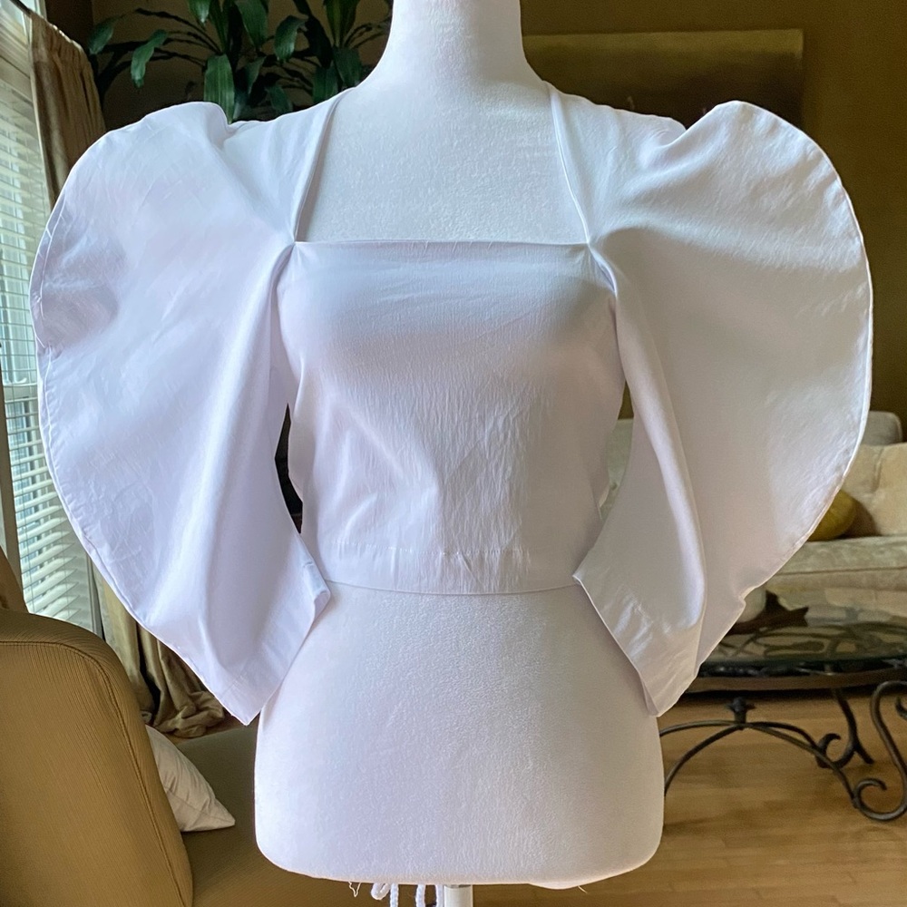 Zara White Puff Sleeve Cropped Top Square Neck Balloon Sleeves Small